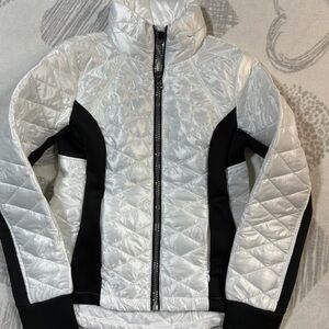 White and Black Quilted Jacket with silver zippers